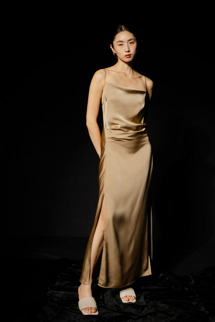 Silk Slip Dress - Brown HP66