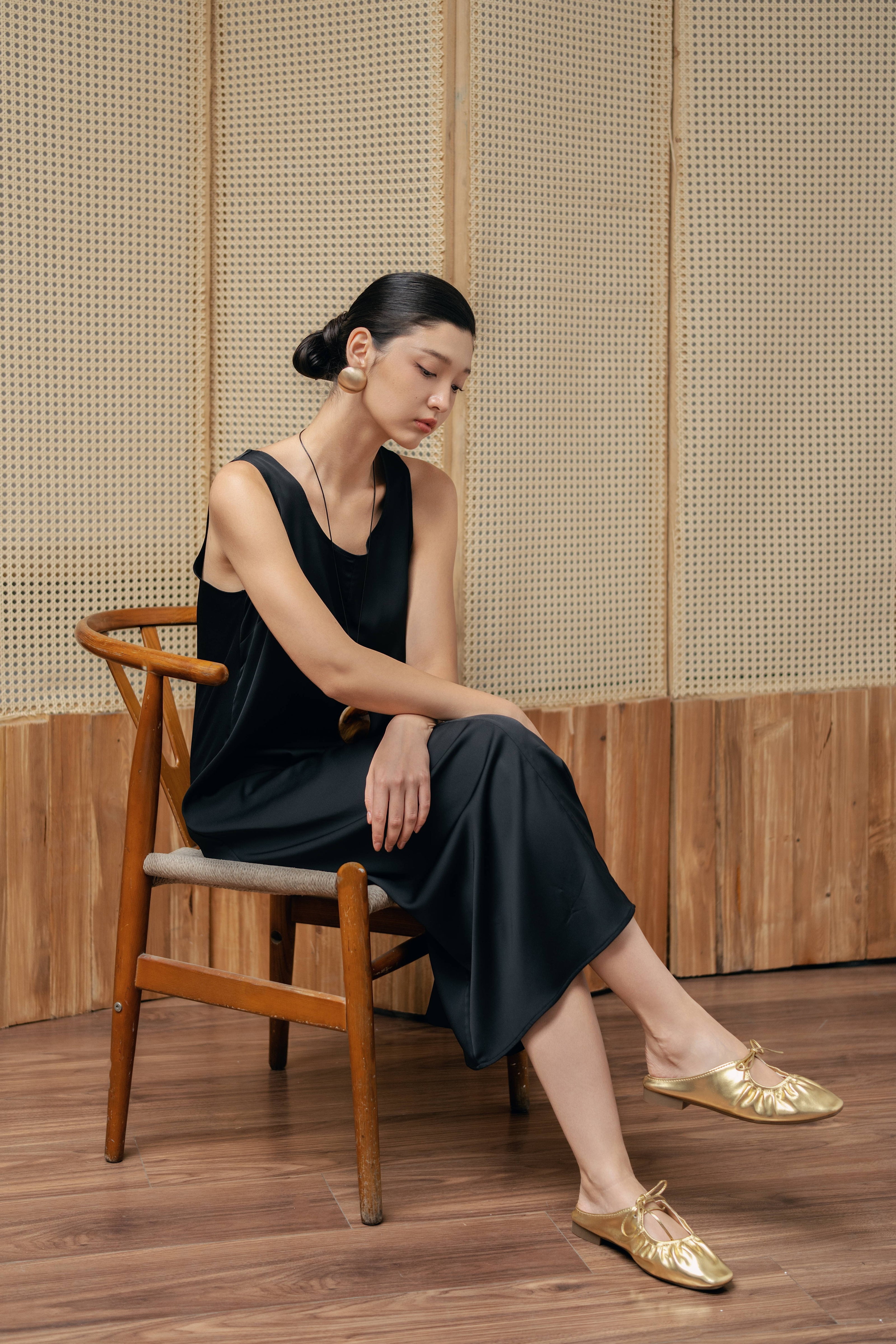 Minimalist Silk Tank Midi Dress - Multi color HP61