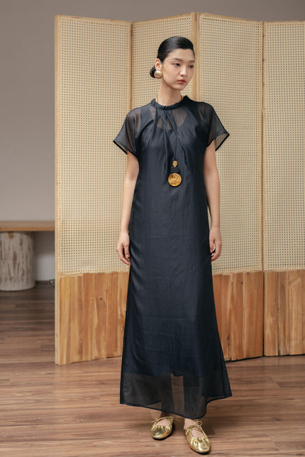 Sheer Midi Dress- Black HP67