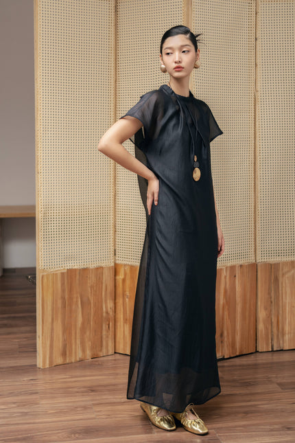 Sheer Midi Dress- Black HP67