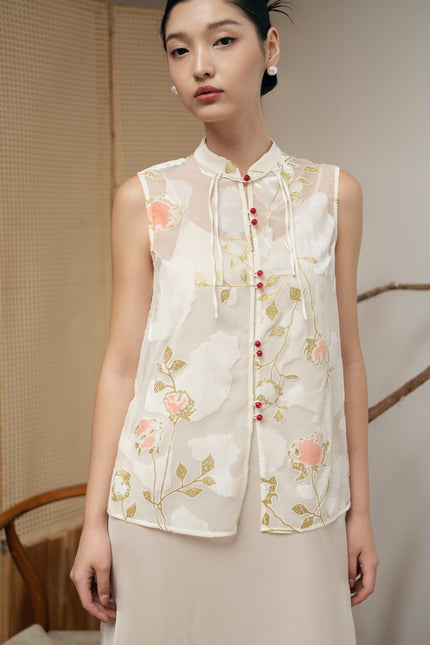 Cherry Bloom Sleeveless Set - Cream HP39