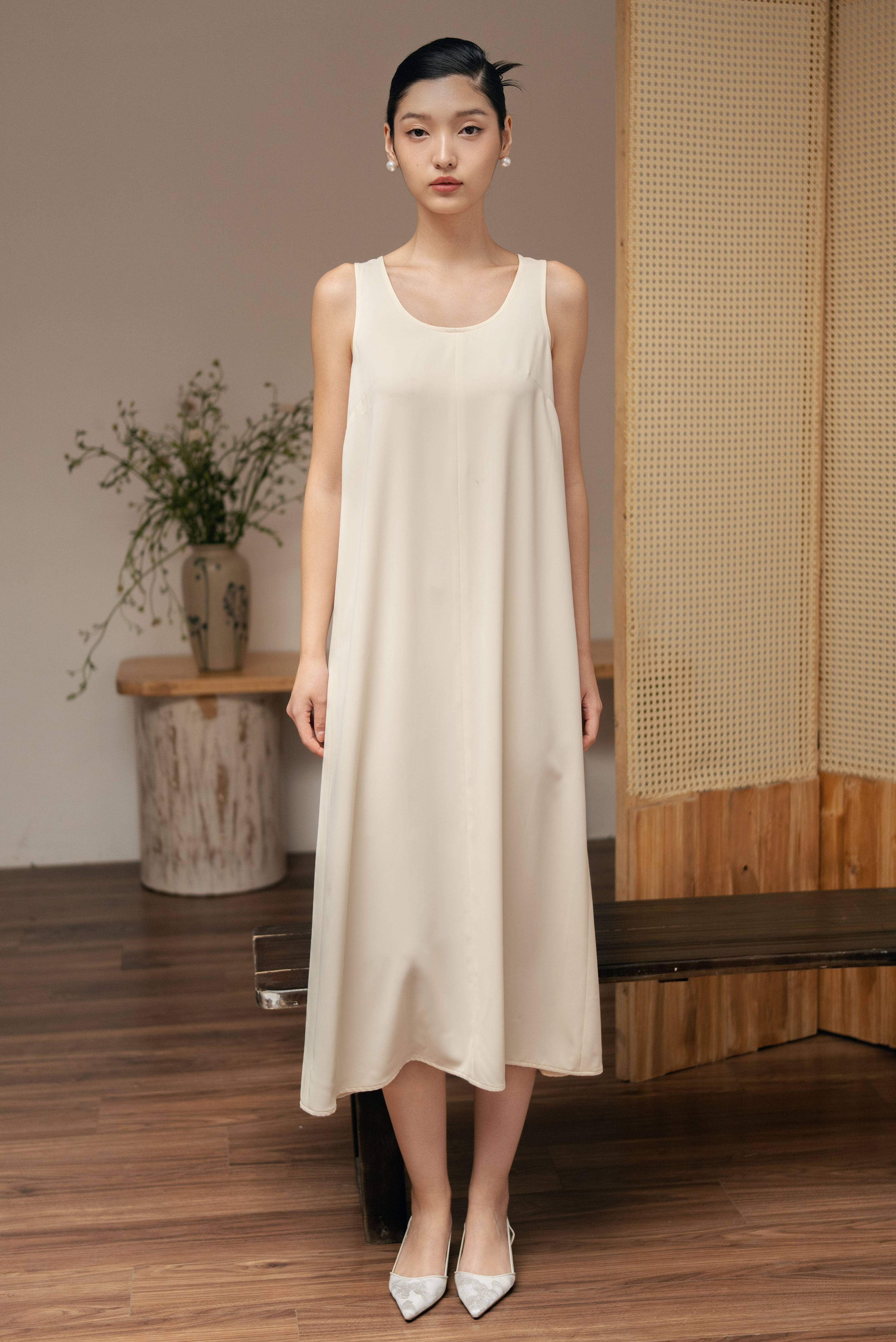 Minimalist Silk Tank Midi Dress - Multi color HP61