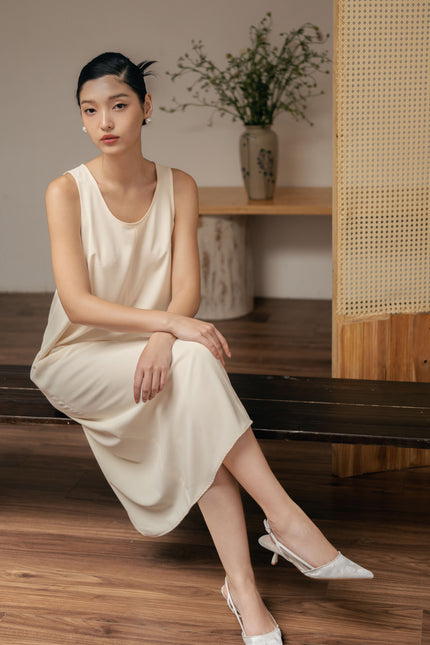 Minimalist Silk Tank Midi Dress - Multi color HP61