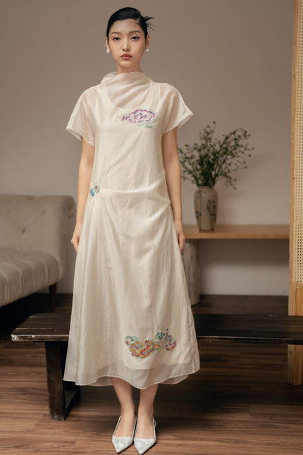 Serene Flow Embroidered Midi Dress - HP59