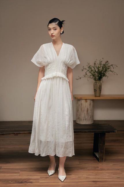 Dandelion Flowy Ruched Midi Dress - Cream HP60