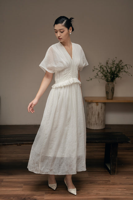 Dandelion Flowy Ruched Midi Dress - Cream HP60