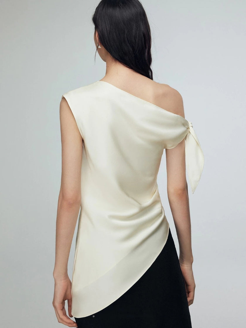 Celeste One-Shoulder Silk Blouse - Cream