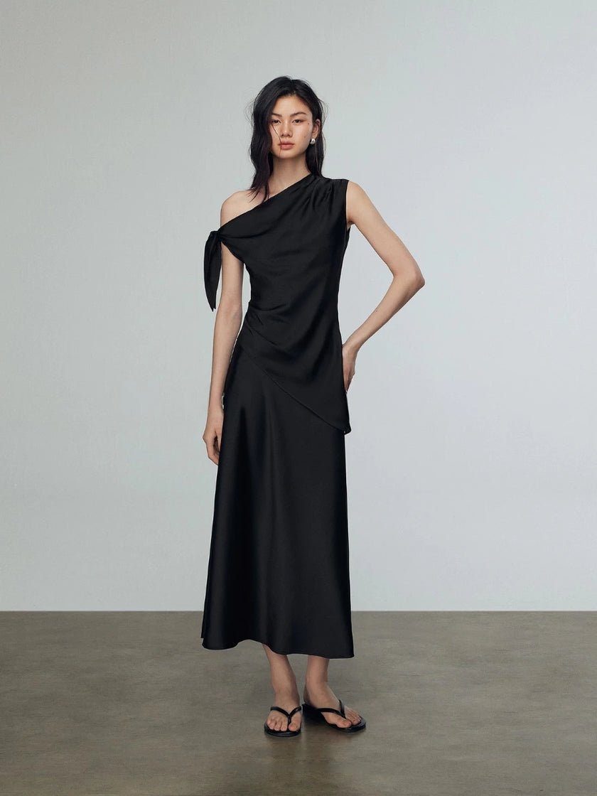 Celeste One-Shoulder Silk Blouse - Black