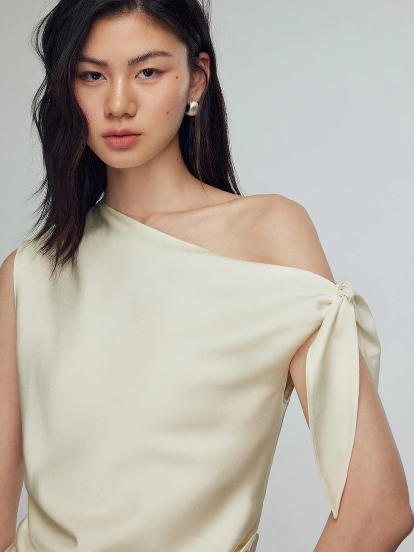 Celeste One-Shoulder Silk Blouse - Cream